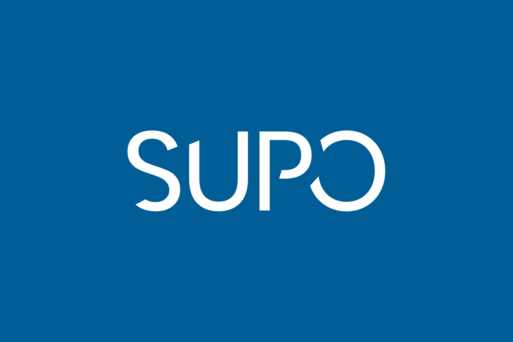 Illustration vit Supo-logo på blå bakgrund. 