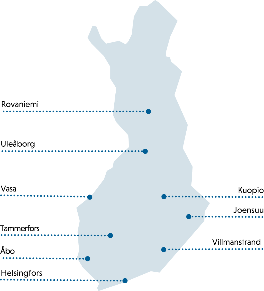 Supo opererar överallt i Finland, en karta.